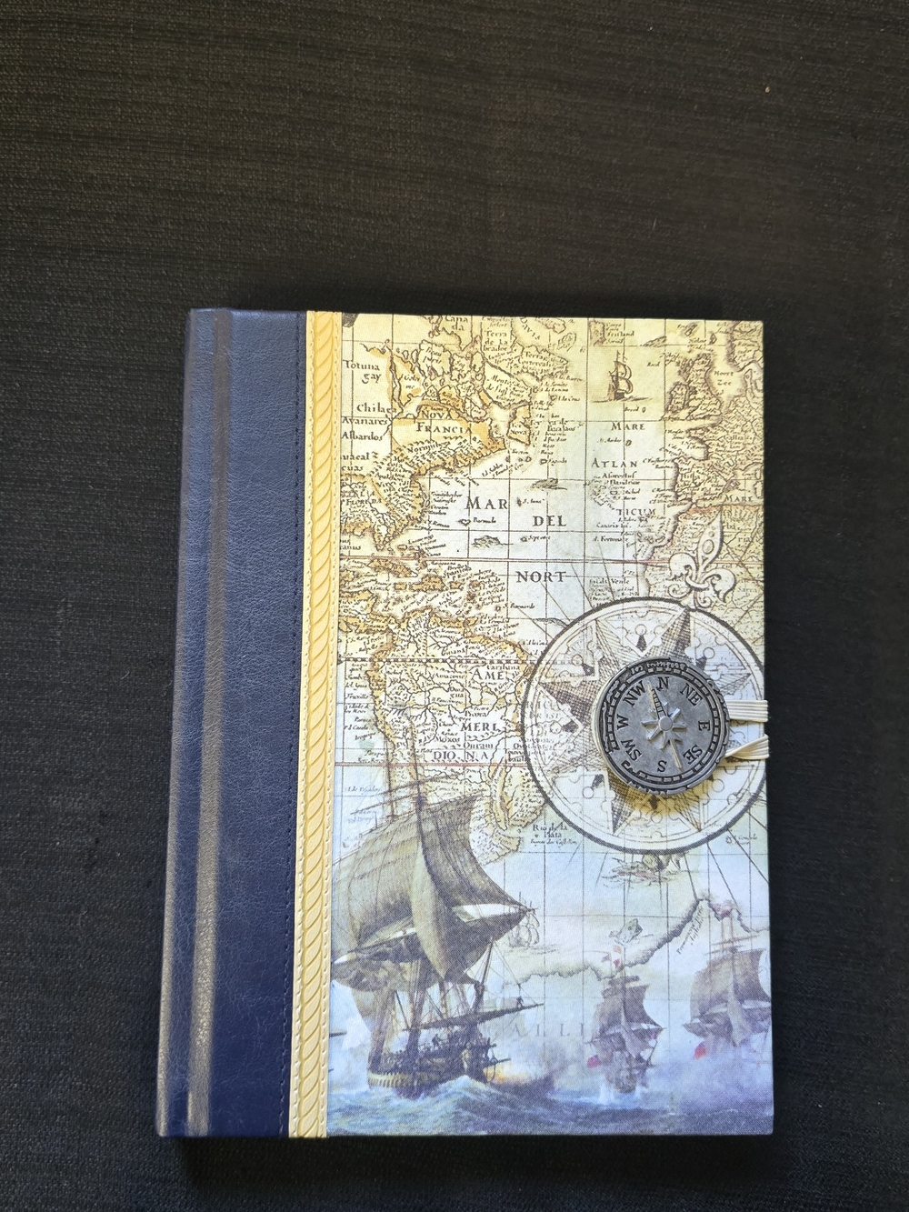 Nautical Map Hardcover Journal in Blue and Tan